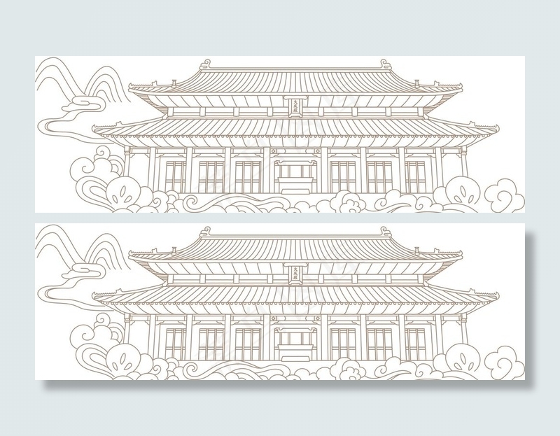 线条 大殿  古建筑图片ai矢量模版下载