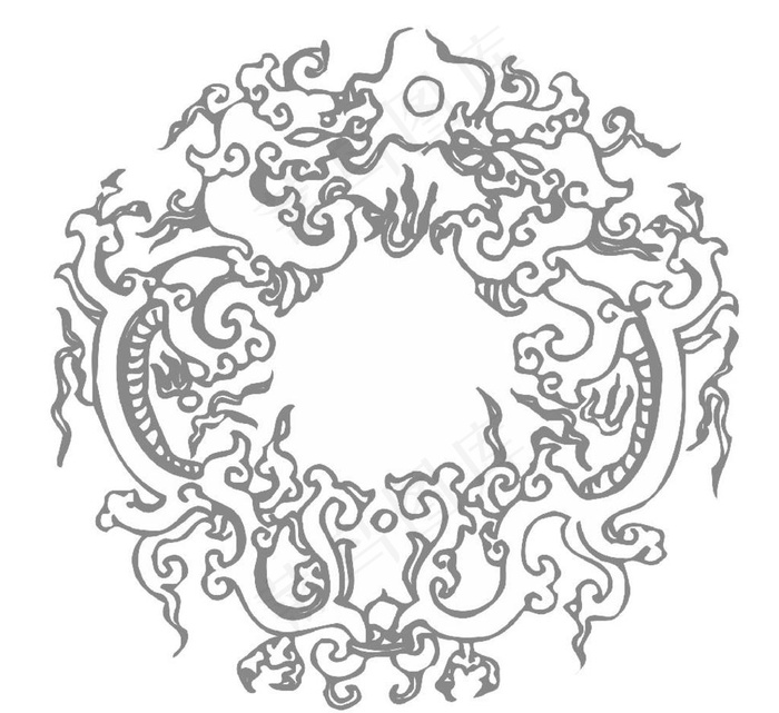 矢量二龙戏珠花纹图片cdr矢量模版下载