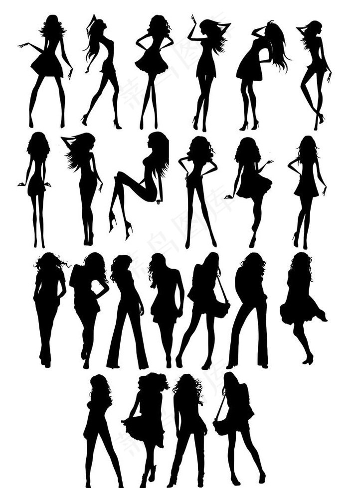 女人剪影模特图片ai矢量模版下载