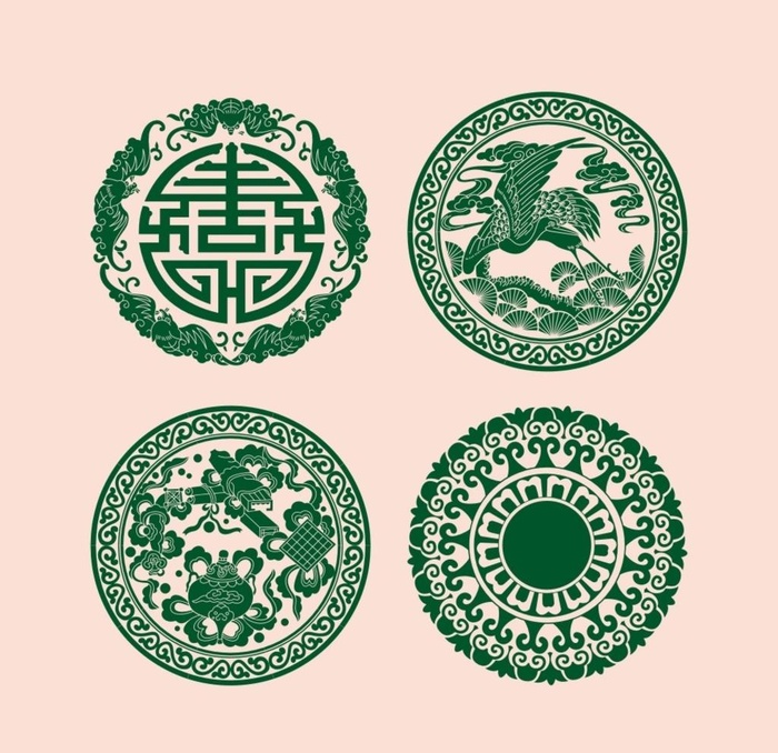 古典花纹边框 蝙蝠鹤如意图片