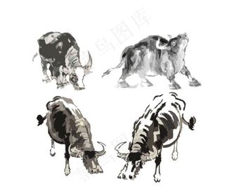 水墨牛 矢量图片