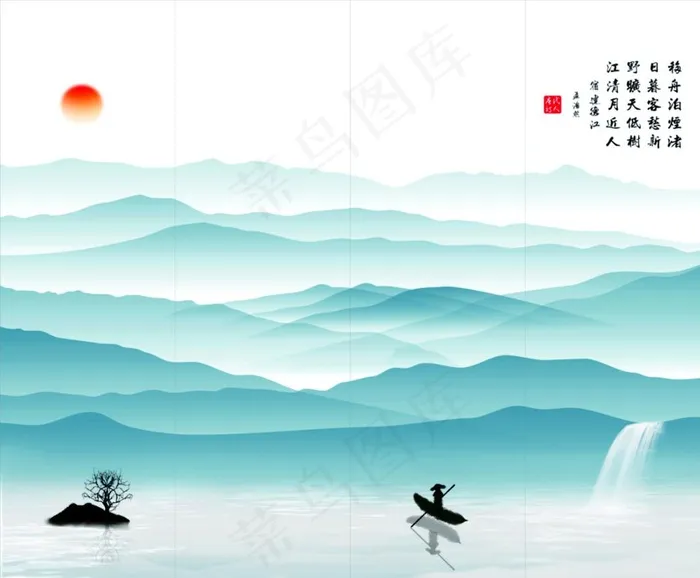 办公山水画图片cdr矢量模版下载