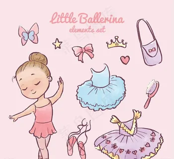 芭蕾舞女孩和7款服装配饰矢量图图片