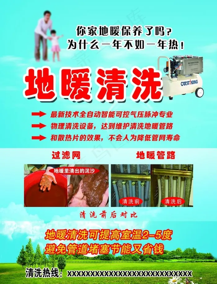 地暖清洗海报图片(2551x3437)psd模版下载