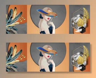 抽象美女羽毛几何图形装饰画图片