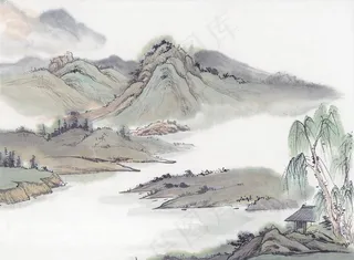 中式山水工笔画图片