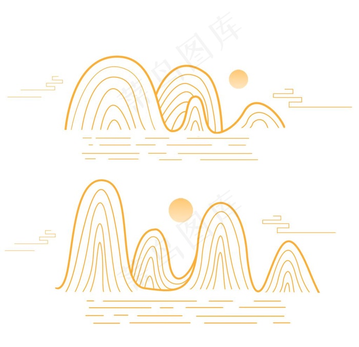 山水原创素材山国潮金色线条图片