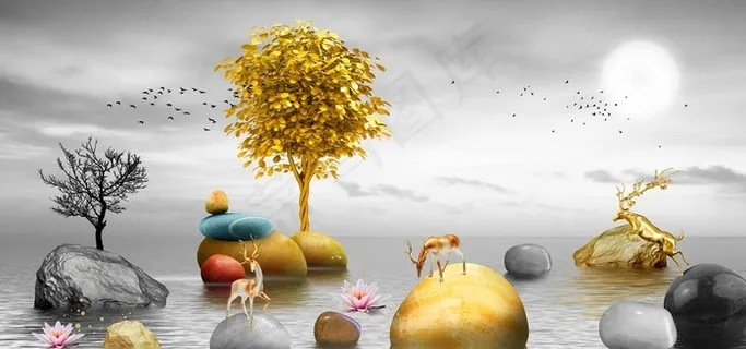 麋鹿背景墙图片