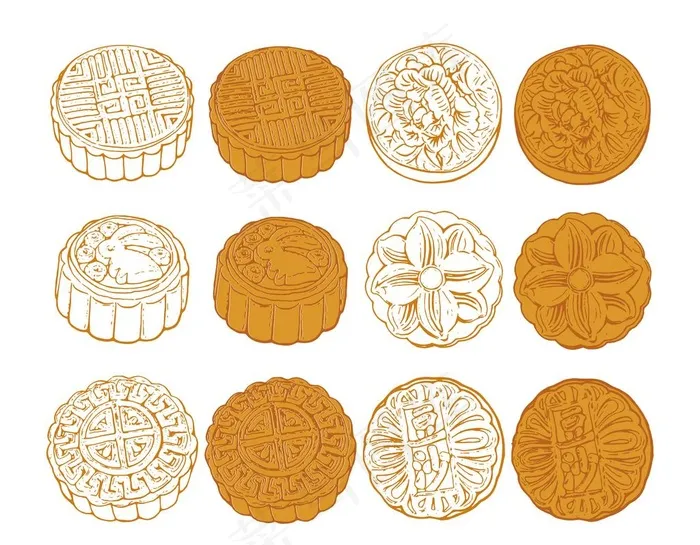 中秋节手绘月饼线稿素描图片ai矢量模版下载