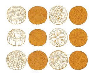 中秋节手绘月饼线稿素描图片