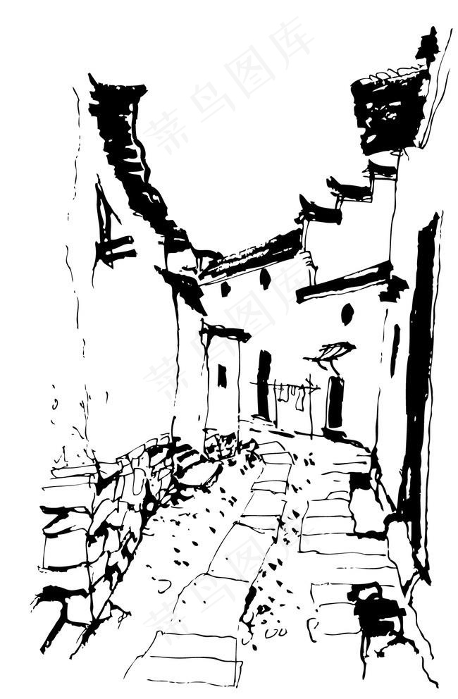 民居线稿图片