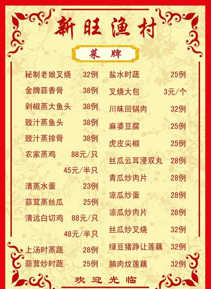 新旺渔村菜牌图片(2480x3508)psd模版下载