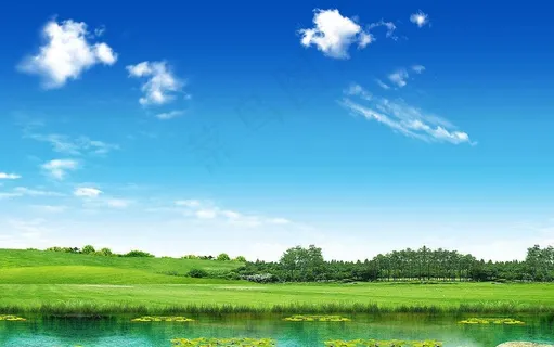 青草地小河边图片
