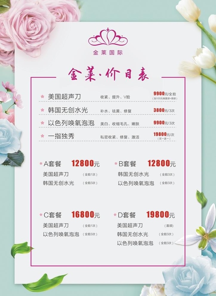 整形 美容 价目表图片