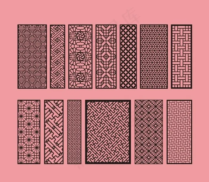 窗格雕刻 中式屏风纹样图片cdr矢量模版下载