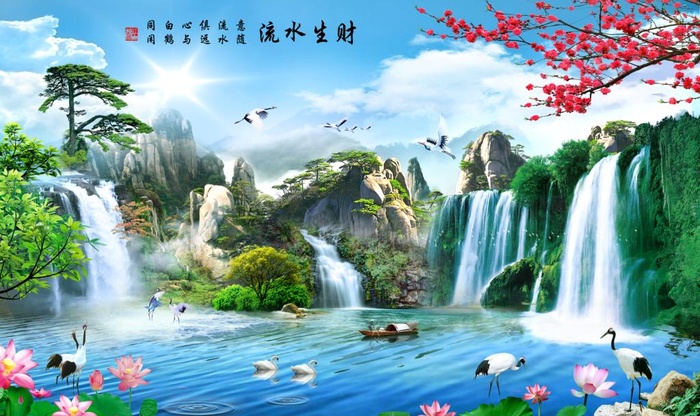 鱼缸背景流水生财图片(4252x2657)psd模版下载