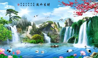 鱼缸背景流水生财图片