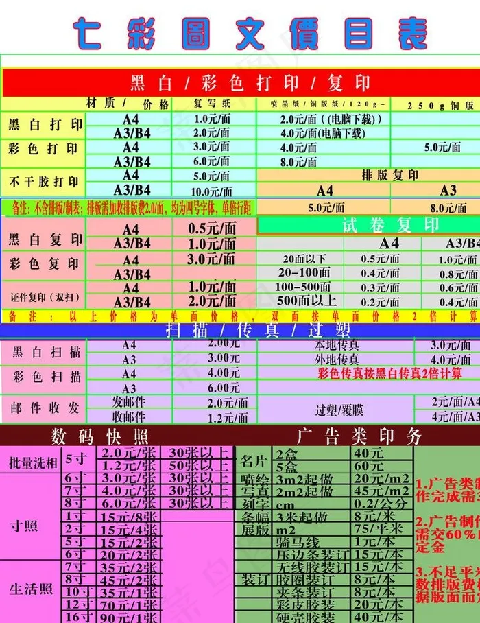 图文广告公司价目表图片psd模版下载