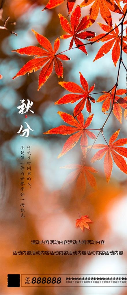 秋天 枫叶 秋分 节气海报图片(1080X2347(DPI:300))psd模版下载