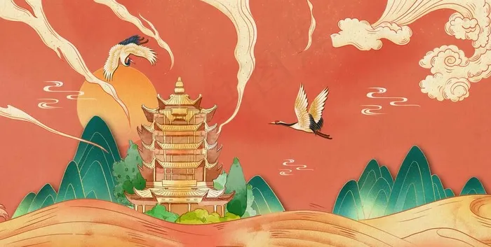 国潮风中国风插画背景图片psd模版下载