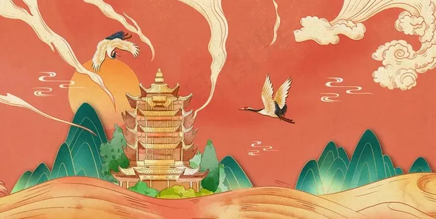 国潮风中国风插画背景图片 国潮风中国风插画背景图片