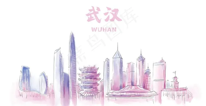 手绘武汉地标建筑漫画图片psd模版下载