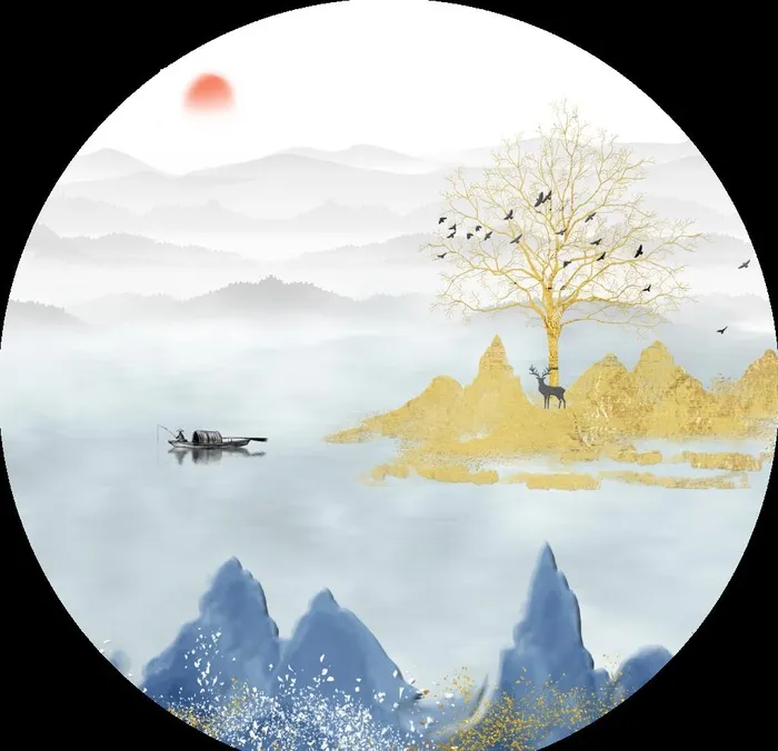 山水情意境山水圆形玄关图片(4626x4613)psd模版下载