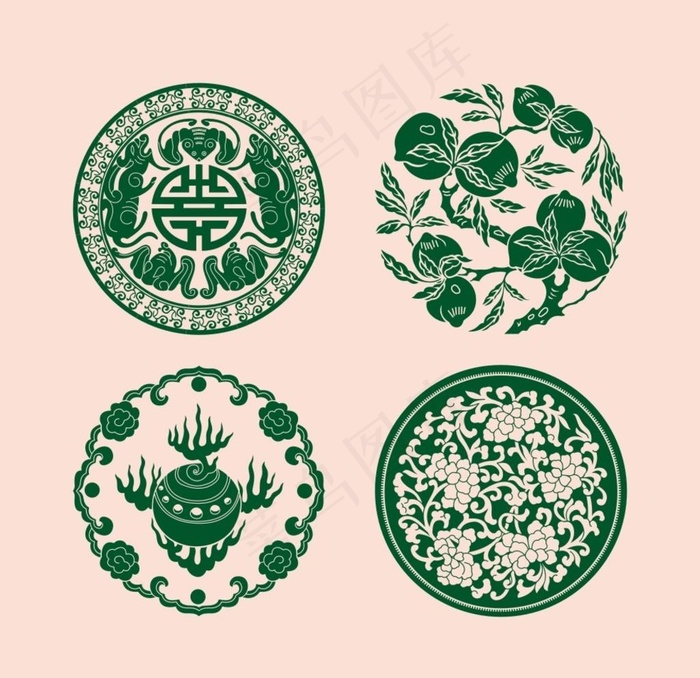古典花纹边框 蝙蝠牡丹寿桃图片cdr矢量模版下载