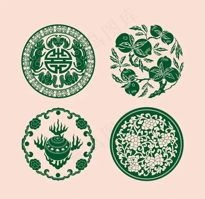 古典花纹边框 蝙蝠牡丹寿桃图片cdr矢量模版下载