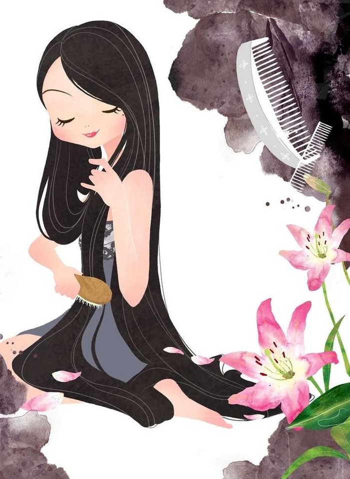 长发美女梳头发图片