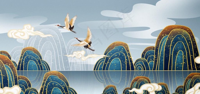 国潮风中国风插画背景图片(4000x2000)psd模版下载