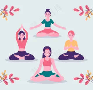 瑜伽人物矢量图图片