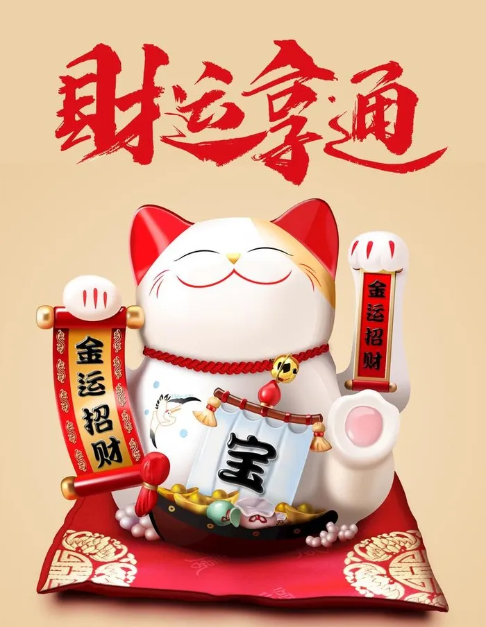 国潮插画卡通招财猫图片