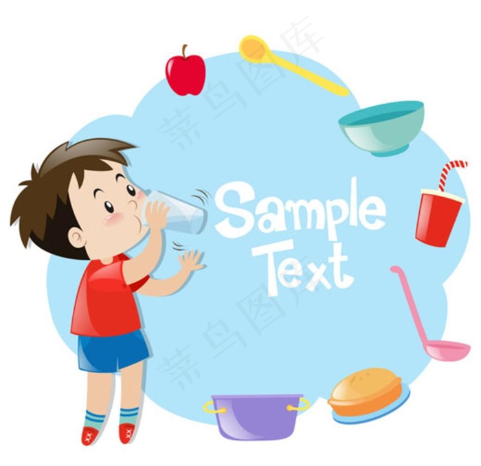 卡通儿童节快乐喝水的孩子图片