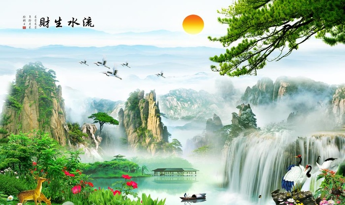 流水生财背景图片