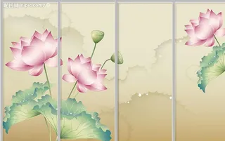 缤纷荷色 移门图案图片