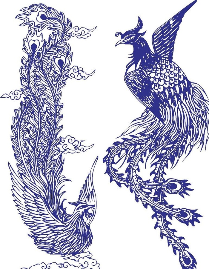 青花瓷图案 凤纹图片