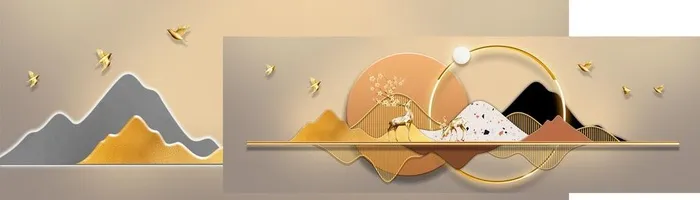 麋鹿金色山水图片(13046x4123)