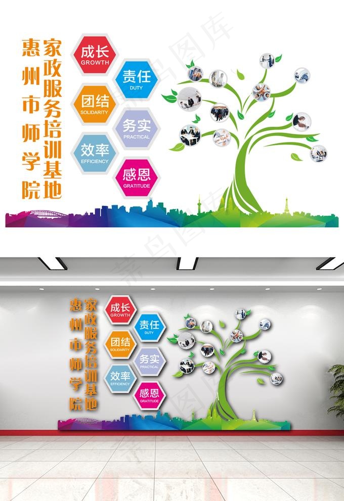 家政文化墙树造型图片cdr矢量模版下载