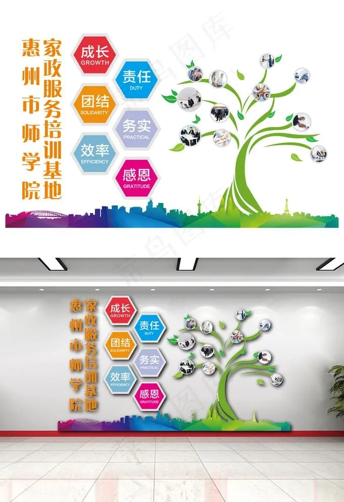 家政文化墙树造型图片cdr矢量模版下载