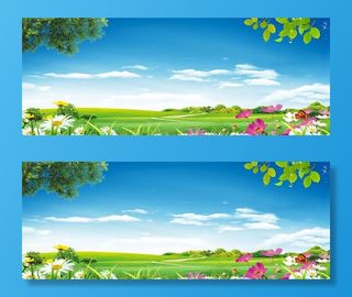 蓝天白云草地花朵图片