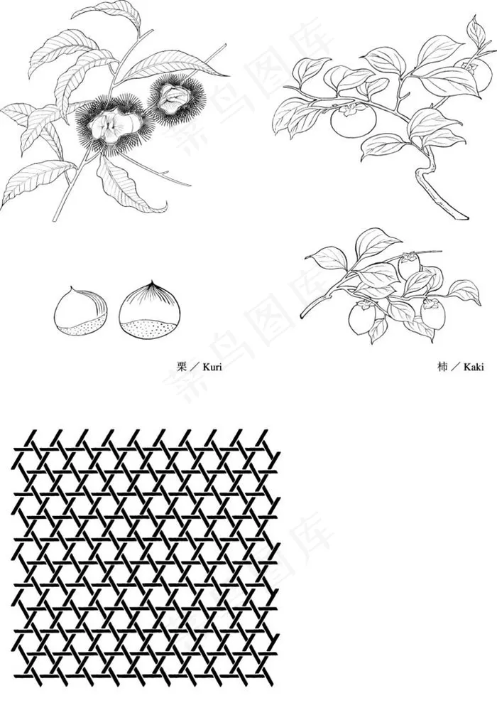日本线描植物花卉矢量素材图片ai矢量模版下载