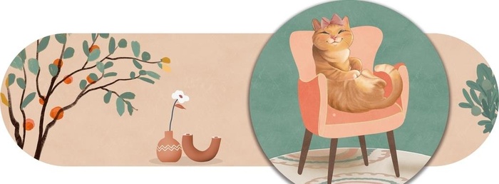 小清新手绘植物猫咪装饰画图片(11811x4724)