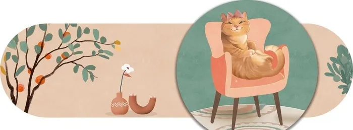 小清新手绘植物猫咪装饰画图片