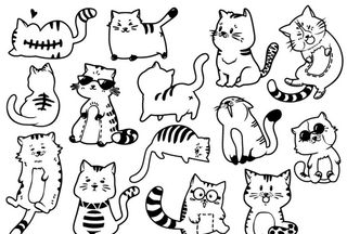 可爱有趣卡通猫涂鸦手绘矢量图案图片