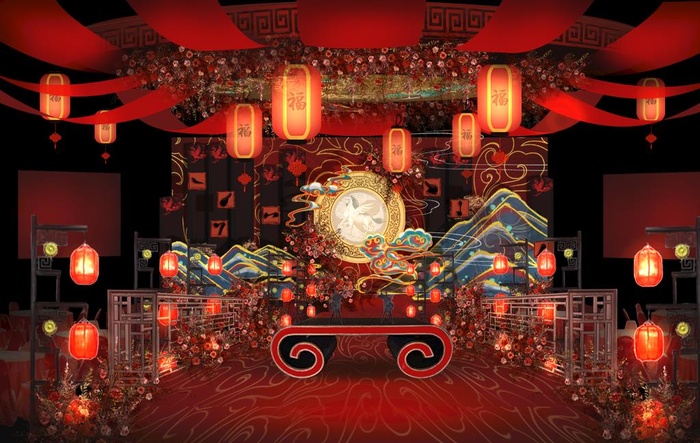 红色中式婚礼效果图图片