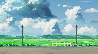 新海诚风格春天田野乡村公路图片