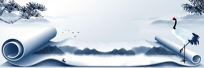 水墨画卷轴图片(1920x700)psd模版下载