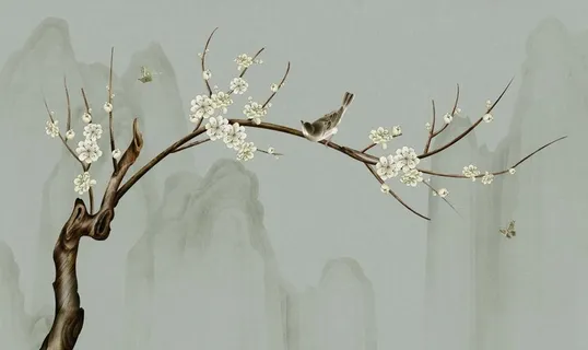 工笔花鸟背景墙装饰画图片