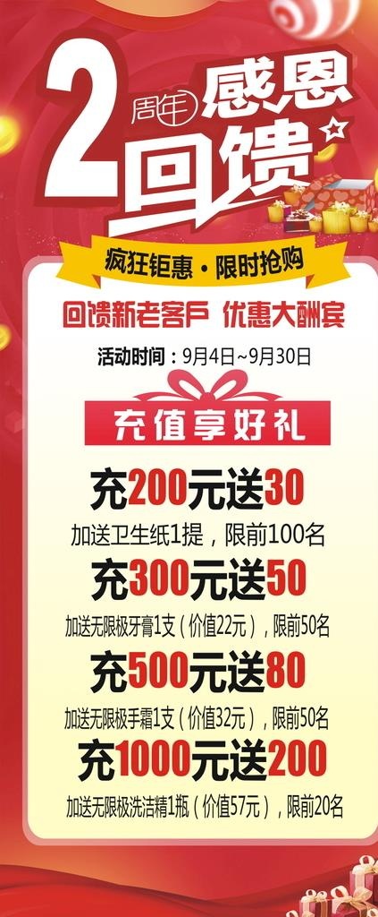 2周年店庆感恩回馈展架图片cdr矢量模版下载